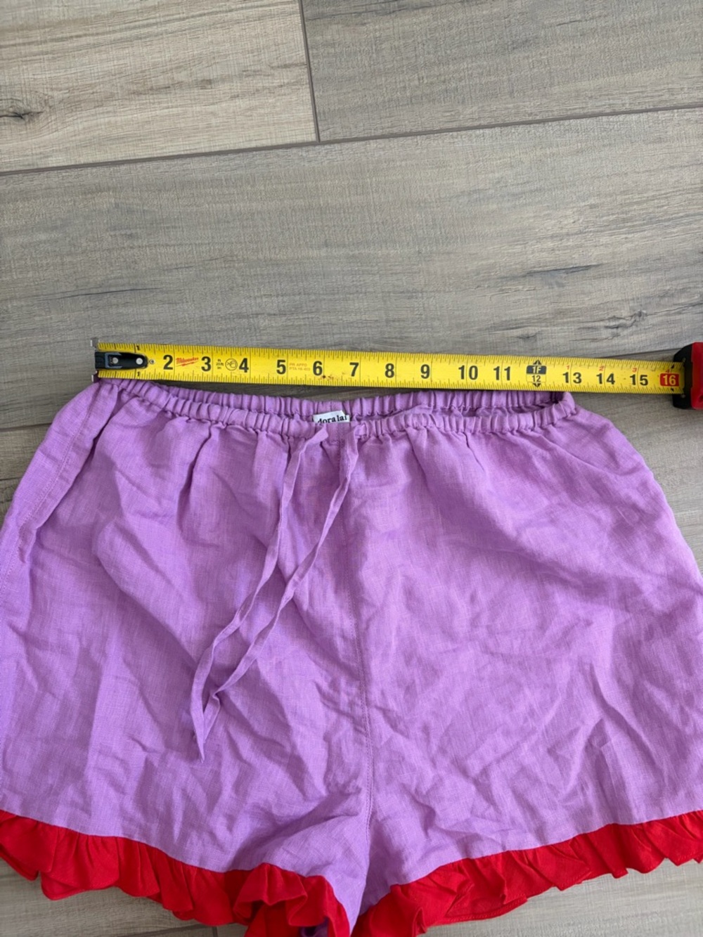 Dora Larsen Free People Lavender Red Ruffle Pull On Linen Organic Cotton Shorts - Picture 9 of 11